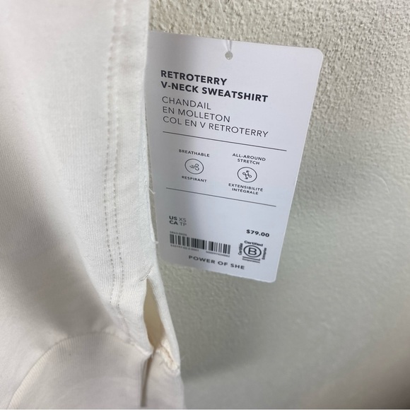 Athleta Women XS White Retroterry V Neck Sweatshirt Tee Top Sleeveless Athletic - Picture 9 of 9